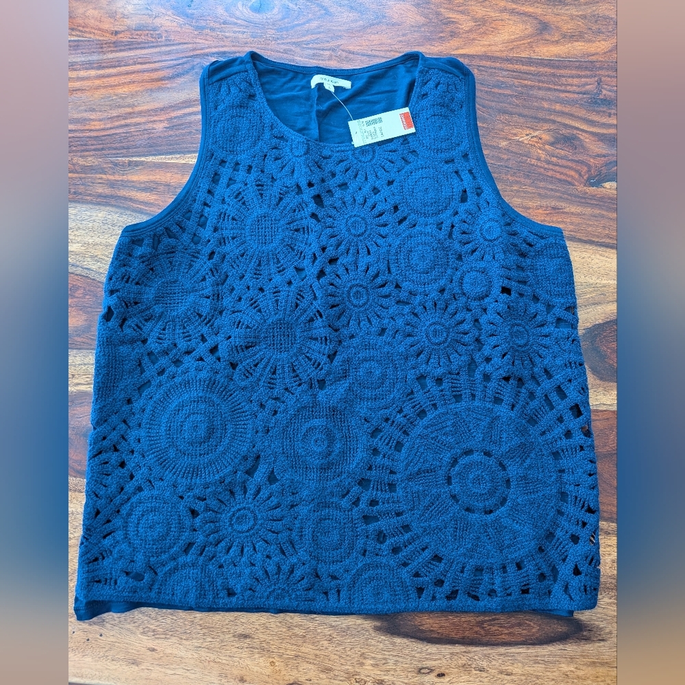 Navy Blue Crochet Sleeveless Top